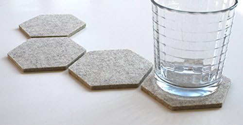 Hexagon Drink Coasters in 5mm Thick Merino Wool Felt- Sandstone