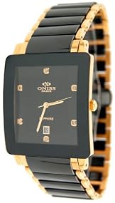 Oniss #ON603-MG1 Men's Preziosio Black Ceramic Collection Watch with Gold Trim