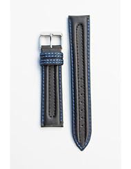 20mm BULOVA Black Neoprene and Genuine Leather Lining Watchband with Blue Stitching