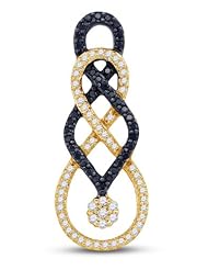 10K Yellow Gold Round Brilliant Cut Channel Set Black and White Diamond cross over Flower Pendant - (1/3 cttw.)