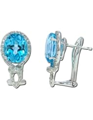 14K White Gold 7.77ct Sincere Emotions Diamond & Oval Blue Topaz Huggie Earrings
