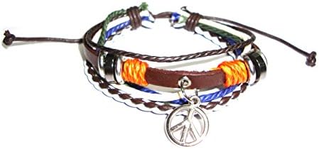 Peace Brown Leather Bracelet with Rope &amp;Beads Rare Unique Fashion Handmade Handcraft Wristband Bracelet#40