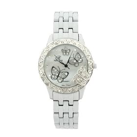 White Basketweave Butterfly Watch