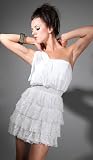YASBECK Lace Ruffle Draped One Shoulder Dress White