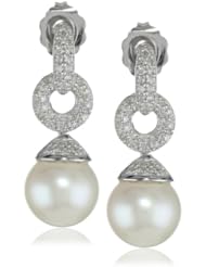 Sterling Silver Freshwater Cultured Pearl and Diamond Drop Earrings (0.21 cttw, I-J Color, I2-I3 Clarity)