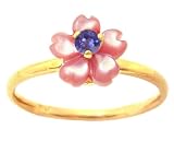 14K Yellow Gold Pink Mother of Pearl Exotic Blossom Stackable Ring-Multi Pink Mop-Iolite, size5.5