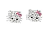 Helloo Kitty White Crystal Pink Bow Silver-tone Earring Studs, 0.6x0.44 Inches-Bargain Diamonds