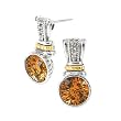 925 Silver, Citrine & White Topaz Round Earrings with 14k Gold Accents