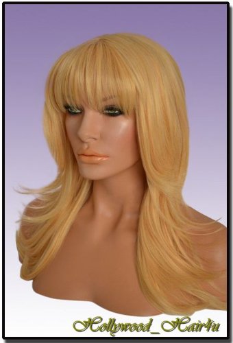 Hollywood_hair4u - Long Razor Feathered 16 / 22 Warm Blond Mix Kanekalon Heat Resistant Synthetic Wig with Skin Top *NEW*