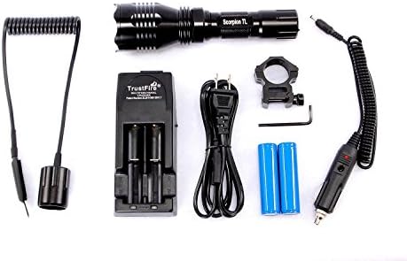 Blue Fire Tactical Rechargeable 1400 Lumen Tactical Flashlight Kit with Scope Ring Mount Pressure Switch and Lifetime Warranty