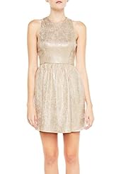 Fall Metallic/Polyester/Spandex/Knit Cutout Jacquard Fit-and-Flare Party Dress 