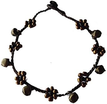 Ankle Anklet Rope Bracelet Charms Handmade Vintage Cute Bead Flower Bell Dark Brown Rope 25 Cm (10")
