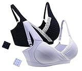 iLoveSIA (アイラブシア) マタニティ ブラジャー クロスオープン ノンワイヤー ブラカップ付 2枚セット 紺+薄紫 M「L実物サイズタグ」