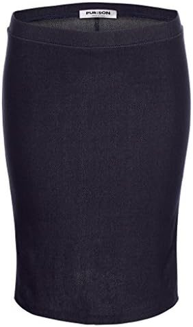 PURSON Womens Knit Denim Knee Length Skirts Small Denim