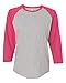 LAT Women Fine Jersey Raglan 3/4 Sleeve Baseball Tee (3530) Vn Heather/Vn Hot Pink, L