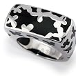 Stainless Steel Women's Ring with Black Resin Inlay (Sizes 5-10)