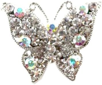 Sparkly White Stone Silver Butterly Pin