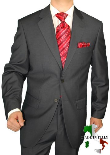  Giorgio Modern Men's Suit Made in Italy Two Button 2pc Notch Lapel Merino Wool 150s Jacket Plus Flat Front Pants Modern Business Suit All Season Use Charcoal Gray (44 Long)