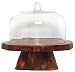 Glass Large Pastry Dome with Log Wood with Bark and Grooved Base 11.5"D x 11 3/4"H