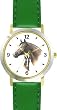 Stallion and Colt - JP - Horse - WATCHBUDDY&reg; DELUXE TWO-TONE THEME WATCH - Arabic Numbers - Green Leather Strap-Children's Size-Small ( Boy's Size & Girl's Size )