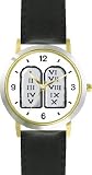 The 10 Ten Commandment Judaica Jewish Theme - WATCHBUDDY&reg; DELUXE TWO-TONE THEME WATCH - Arabic Numbers - Black Leather Strap-Size-Large ( Men's Size or Jumbo Women's Size )