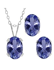 1.65 Ct Oval Blue Tanzanite Gemstone Sterling Silver Pendant Earrings Set