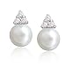 Sterling Silver Round Freshwater Cultured Pearl & Cubic Zirconia Earrings by Cheline