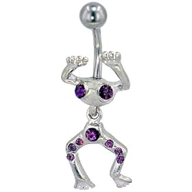 Pugster Purple Crystal Dangling Frog Dangle Belly Ring by 
