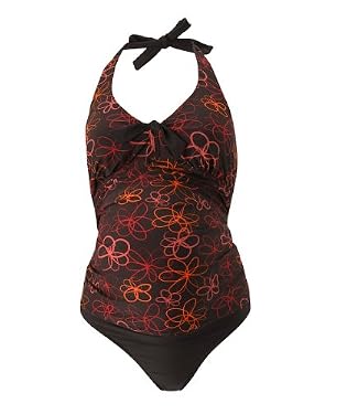Maternity Scribble Floral Tankini - Chocolate Pink