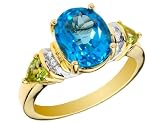 Blue Topaz and Peridot Gemstone Ring with Diamonds in Yellow Gold