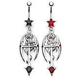 Jeweled star navel ring with dangling dragon and cross