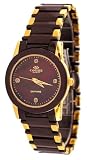 Oniss #ON606-LG4 Women's Paley Faceted Crystal Burgandy Ceramic Watch with Gold Trim