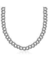 Sterling Silver Rhodium Plated Classic Double Curb Style Chain Necklace