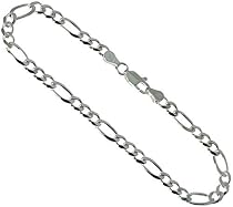 Hot Sale Sterling Silver Italian Figaro Chain Necklace 4.5mm Beveled Edges Nickel Free, 18 inch