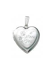 14k White Gold I Love You Heart Locket 3/4 inch x 3/4 inch