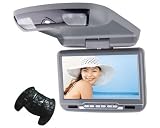BRAND NEW HIGH QUALITY 9'' CAR ROOF DVD PLAYER WITH BUILT-IN GAMES WITH REMOTE AND 1 GAME CD + IR & FM TRANSMITTER + EASY TO INSTALL + (UNIVERSAL) + TWO LED LIGHTS + STEP BY STEP INSTALLING MANUAL (Gray)