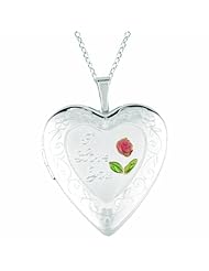 Sterling silver Heart Shaped Locket w/ I love you & rose Necklace