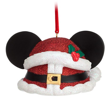 Disney Mickey Mouse Red Glitter Santa Ear Hat Ornament - Christmas