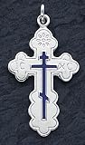 Blue Enameled Eastern Orthodox Cross Charm, Sterling Silver
