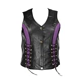 Xelment Womens Black/Purple Leather Motorcycle Vest with Front Laces - Color : purple - Size : Medium