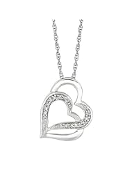 .925 Sterling Silver & Diamond Open Double Heart Charm Pendant Necklace 18" 0.07ct