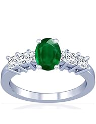 Platinum Oval Cut Emerald Ring With Sidestones