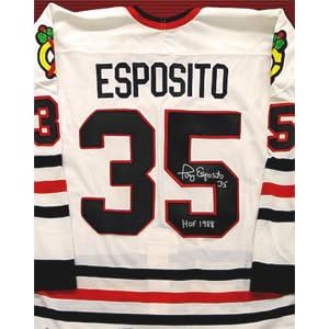 Buy Tony Esposito Signed Chicago Blackhawks White CCM Jersey - HOF 1988
