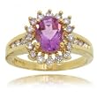 Purple Amethyst Diamond Cocktail Ring Oval Cut Set in 14K Yellow Gold Size - 7