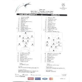 Paris Saint Germain v Chelsea line-ups 14/09/2004