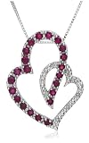 14k White Gold Ruby Double Heart Pendant w/ Diamond Accent