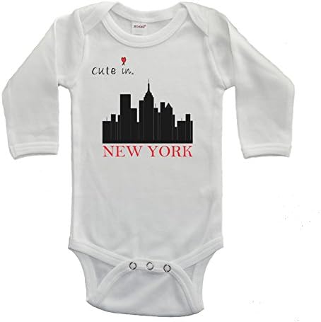 Cute in New York "Cityscape" Baby Bodysuit (6-12 Months, White - Long Sleeve)