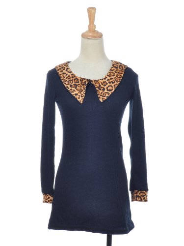 Anna-Kaci S/M Fit Simple Black Dress Animal Print Collared Dress