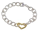 18K Yellow Gold and Sterling Silver Diamond Heart Link Message Bracelet