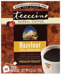 Naturally Caffeine Free Hazelnut Medium Roast - Herbal Coffee, 10 ct,(Teeccino)